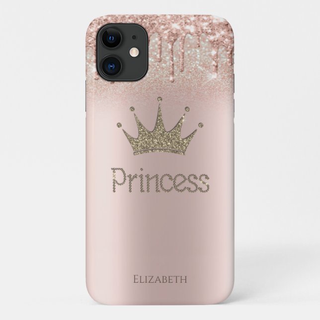 Capa Para iPhone 11 Crown Princess Rosa Dourada Glitter Drives Bokeh (Verso)