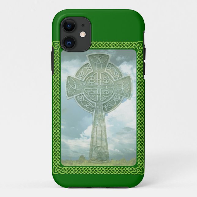 Capa Para iPhone 11 Cruz celta e nuvens verdes (Verso)