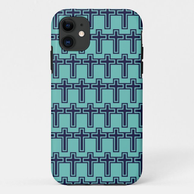Capa Para iPhone 11 Cruz cristã azul diferentes variantes (Verso)