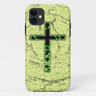 CAPA PARA iPhone 11 CRUZ NEGRA E VERDE COM FUNDO MARÁVEL