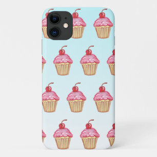 Capa Para iPhone 11 Cupcakes de Morango Rosa e Azul