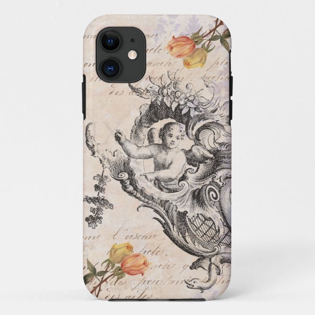 Capa Para iPhone 11 Cupido, Rosas e rochas barrocas legantes (Verso)