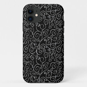 Capa Para iPhone 11 Curvas de Rolagem Brancas em Preto
