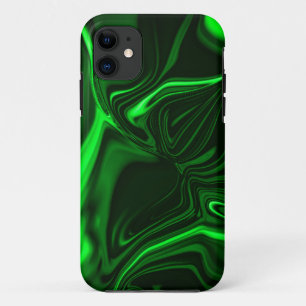 Capa Para iPhone 11 Curvas ou ondulações metálicas verdes, escuras pro