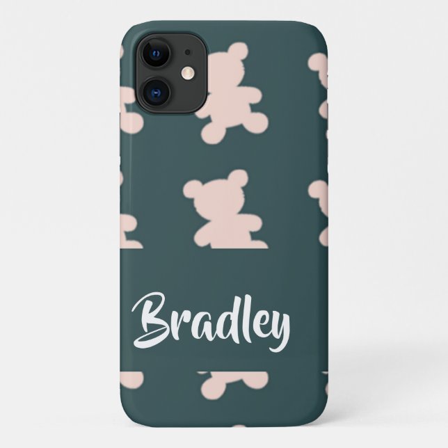 Capa Para iPhone 11 Custom name pink teddy bear silhouette (Verso)