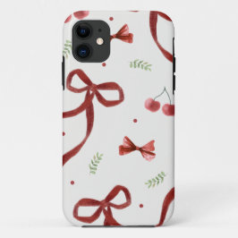 Capa Para iPhone 11 Cute Cherry & Red Ribbon Pattern Phone Case