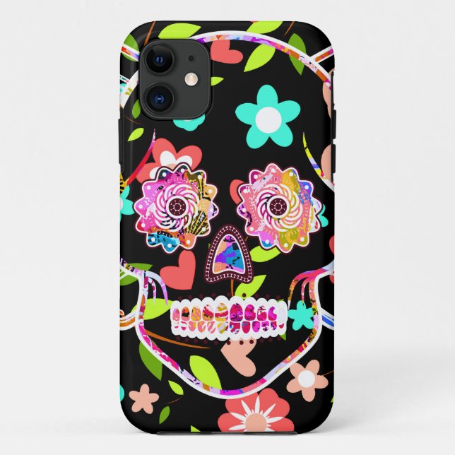 Capa Para iPhone 11 Cute crânio floral colorido (Verso)