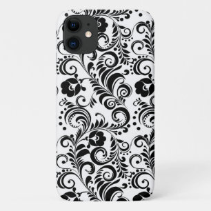 Capa Para iPhone 11 Cute design de fundo floral preto e branco