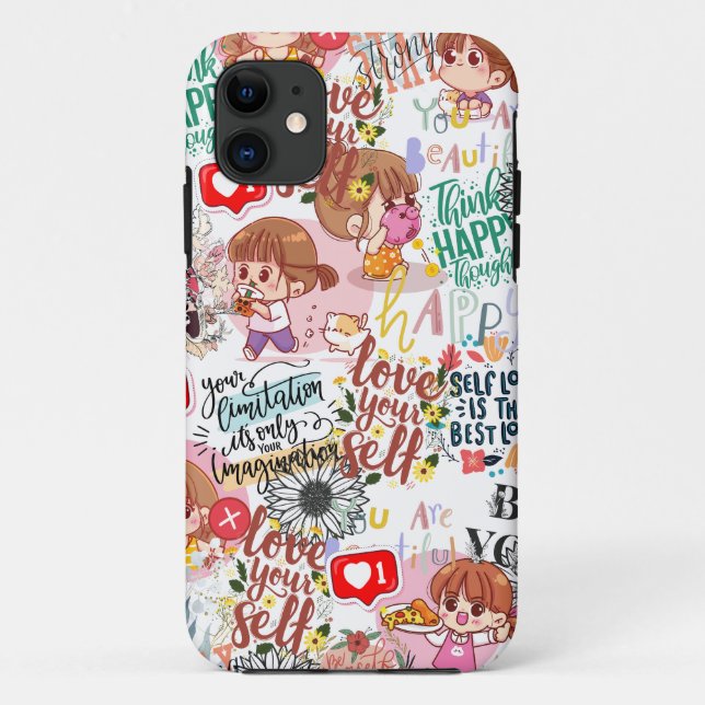 Capa Para iPhone 11 Cute Motivacional – Citação Positiva Kawaii  (Verso)