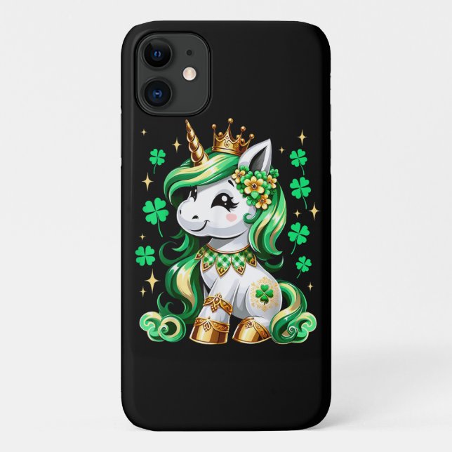 Capa Para iPhone 11 Cute Unicorn Shamrock St Patricks Day  (Verso)