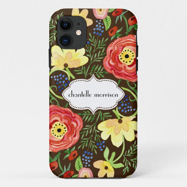 Capa Para iPhone 11 Da folha floral moderna do ranúnculo da (Verso)