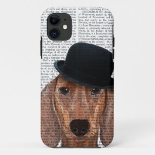 Capa Para iPhone 11 Dachshund com chapéu preto