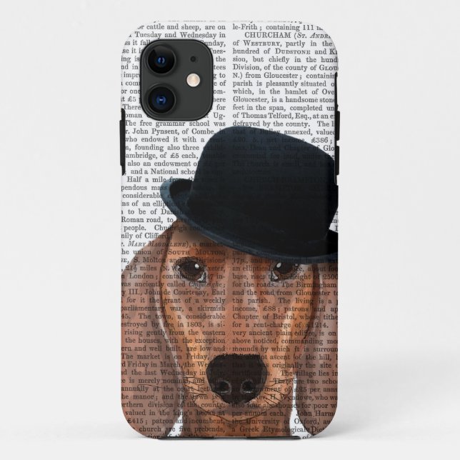 Capa Para iPhone 11 Dachshund com chapéu preto (Verso)