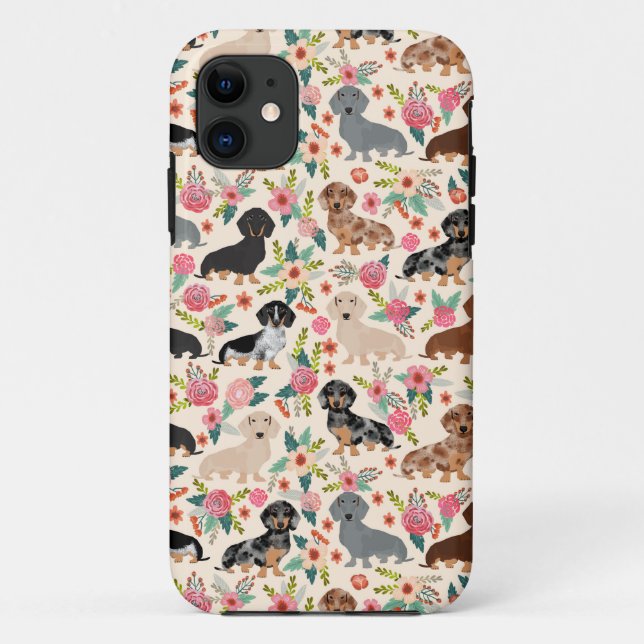 Capa Para iPhone 11 Dachshund florals (Verso)
