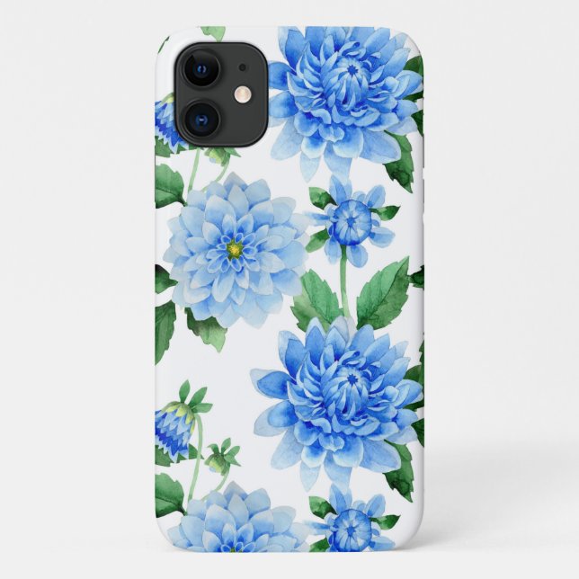 Capa Para iPhone 11 dahlias azuis em branco (Verso)