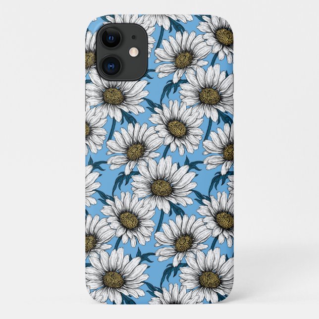 Capa Para iPhone 11 Daisies, flores silvestres em azul (Verso)