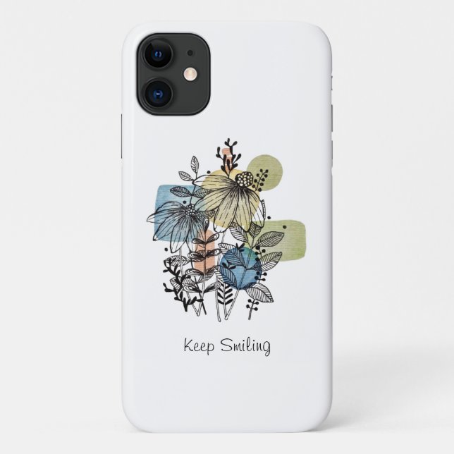 Capa Para iPhone 11 Daisy Doodle Em Tinta E Aquarela (Verso)