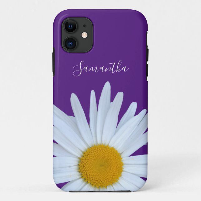 Capa Para iPhone 11 Daisy Purple White Script (Verso)