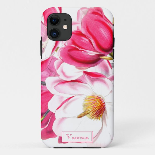 Capa Para iPhone 11 Dama botânica, cor-de-rosa, de na moda, (Verso)