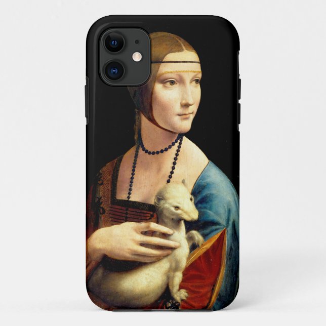 Capa Para iPhone 11 Dama com Arminho de Leonardo Da Vinci (Verso)