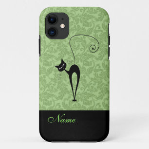 Capa Para iPhone 11 Damasco de gato preto de moda engraçada