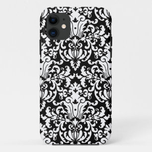 Capa Para iPhone 11 Damasco elegante preto e branco