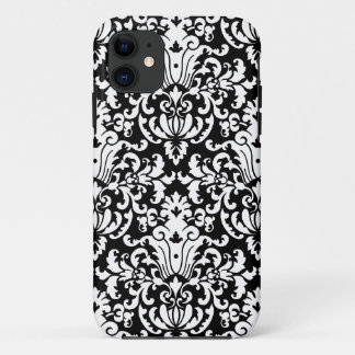 Capa Para iPhone 11 Damasco elegante preto e branco