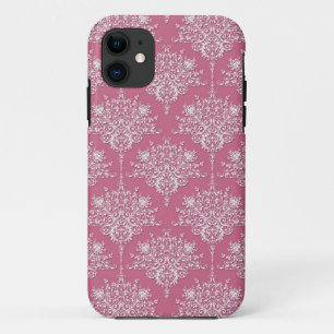Capa Para iPhone 11 Damasco Floral em Rosa e Branco