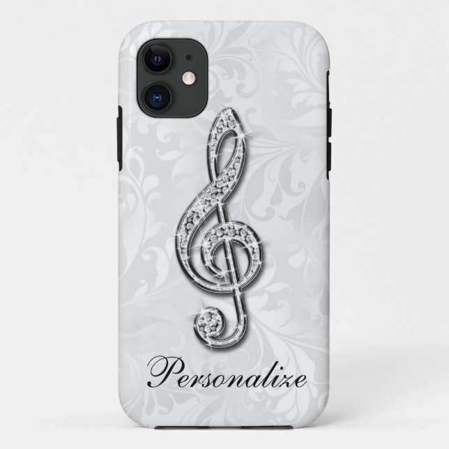 Capa Para iPhone 11 Damasco floral impresso da nota da música do (Verso)