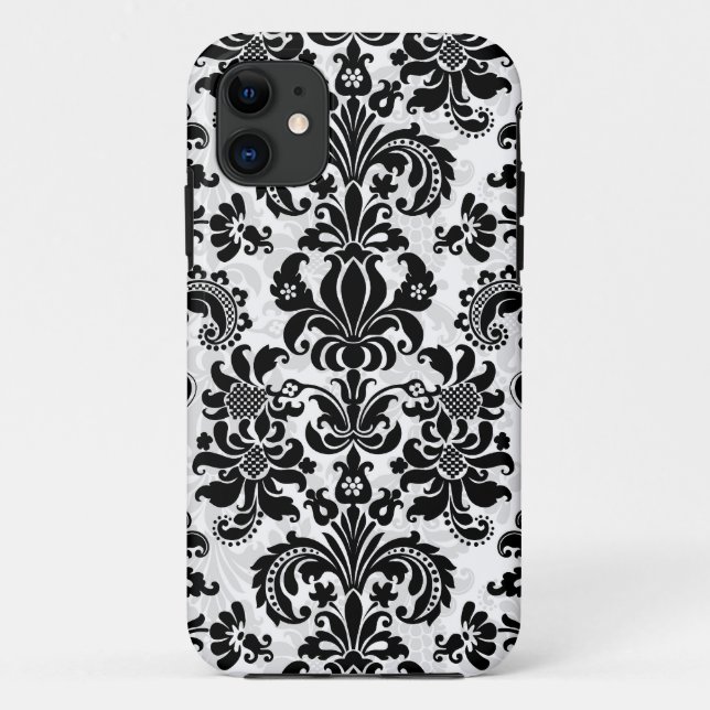 Capa Para iPhone 11 Damasco Floral Preto E Branco (Verso)