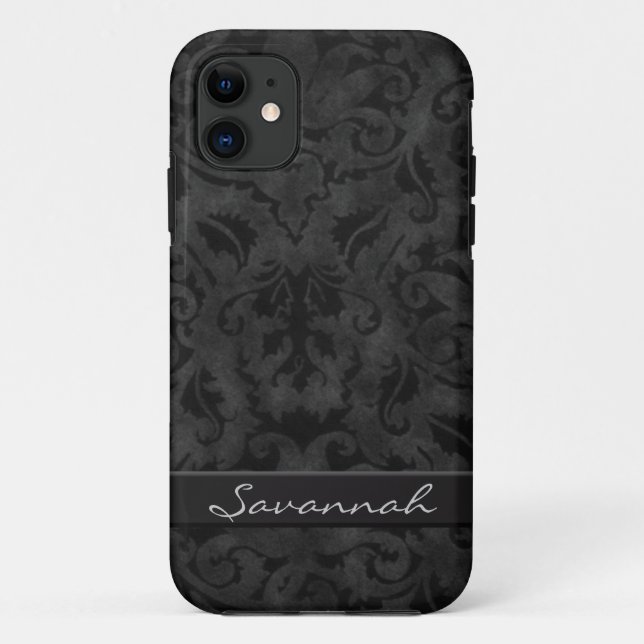 Capa Para iPhone 11 Damasco Preto Personalizado (Verso)
