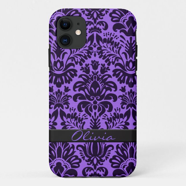 Capa Para iPhone 11 Damasco Roxo com nome (Verso)