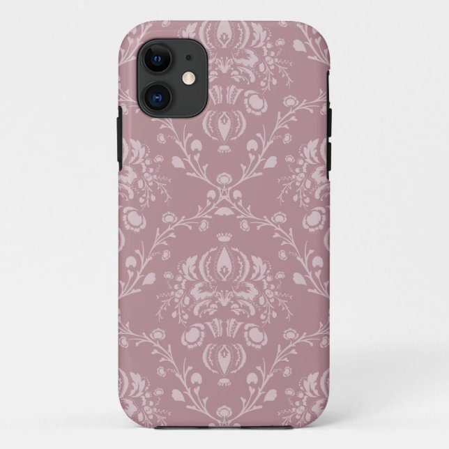 Capa Para iPhone 11 Damasco roxo e branco (Verso)