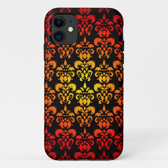 Capa Para iPhone 11 Damasco vermelho, amarelo e preto (Verso)