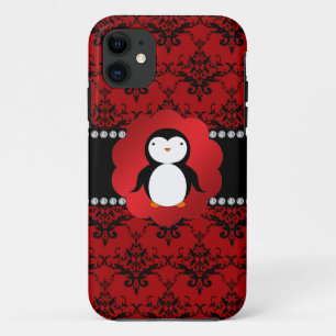 Capa Para iPhone 11 Damasco vermelho-pinguim bonito