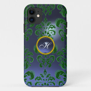 Capa Para iPhone 11 DAMASK GEM MONOGRAM verde roxo escuro