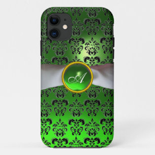 Capa Para iPhone 11 DAMASK GIRLY MONOGRAM — fita branca verde