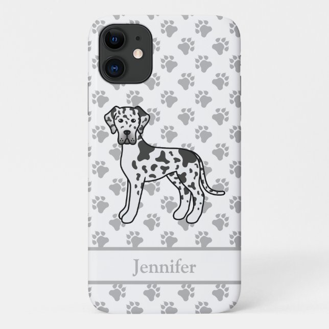 Capa Para iPhone 11 Dane Harlequim Cão Desenho Animado Fofo & Nome (Verso)