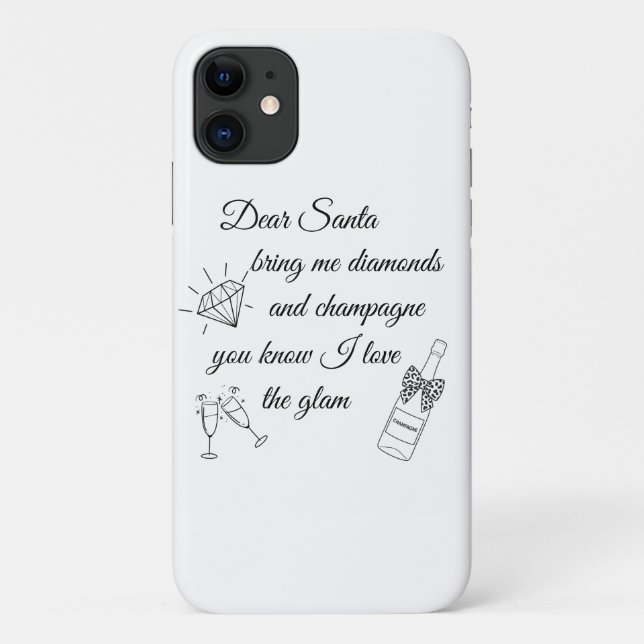Capa Para iPhone 11 Dear Santa Champagne & Diamonds Line Art Design (Verso)
