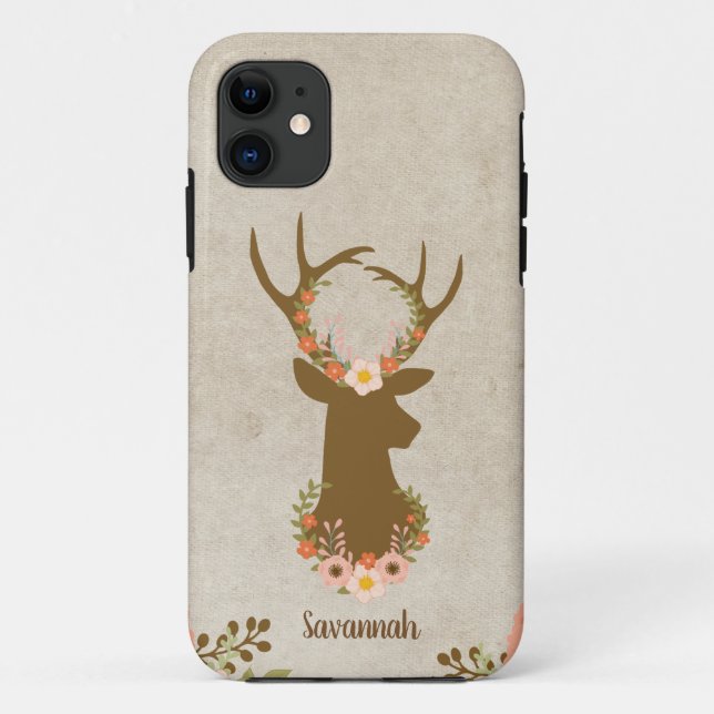 Capa Para iPhone 11 Deer Buck Floral Feminine Hunter (Verso)