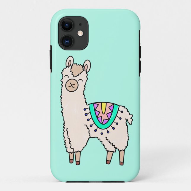 Capa Para iPhone 11 desenho animado feliz lama alpaca (Verso)
