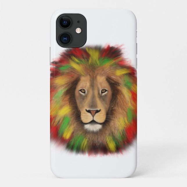 Capa Para iPhone 11 Desenho da cabeça de leão Rasta vermelho amarelo v (Verso)