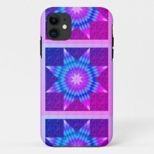 Capa Para iPhone 11 Desenho de Colcha Lone Star Roxo e Turquesa