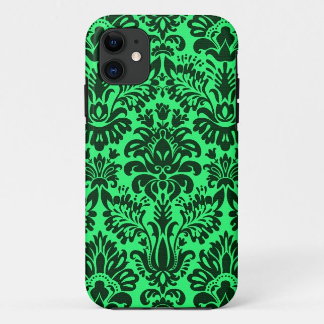 Capa Para iPhone 11 desenho de damasco verde (Verso)