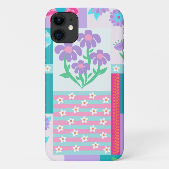 Capa Para iPhone 11 Desenho de Flores Vibrantes em Flor (Verso)