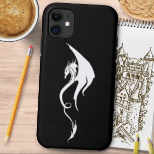 Capa Para iPhone 11 Desenho de Ilustração Tribal de Dragão Branco Pret