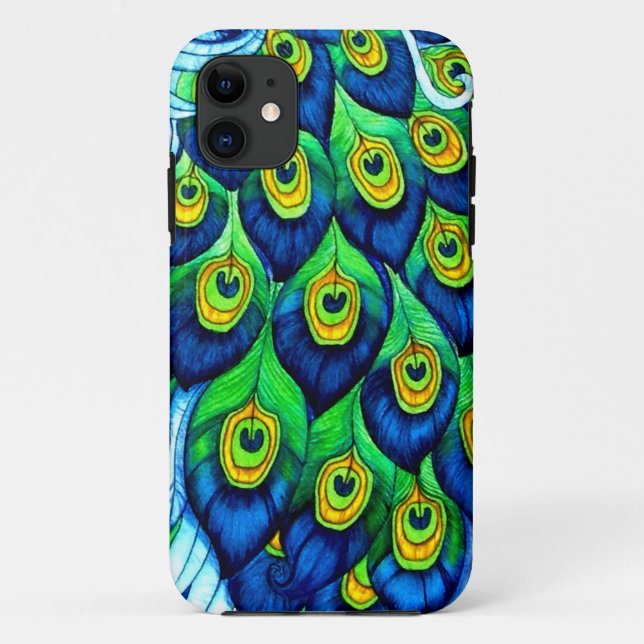 Capa Para iPhone 11 Desenho de Penas de Pavão  (Verso)