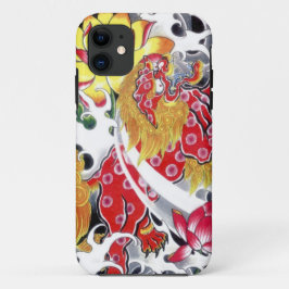 Capa Para iPhone 11 Desenho de Tatuagem Foo Dog & Lótus
