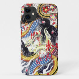 Capa Para iPhone 11 Desenho de Tatuagem Grotesca e de Cobra
