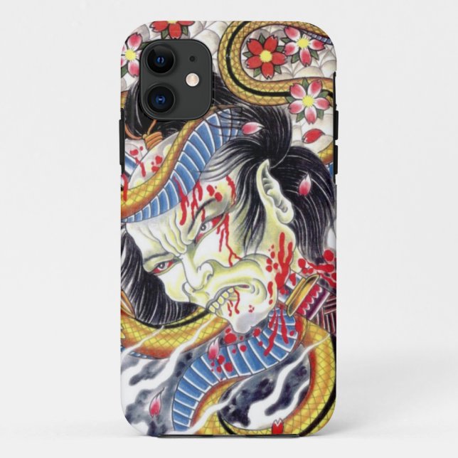 Capa Para iPhone 11 Desenho de Tatuagem Grotesca e de Cobra (Verso)